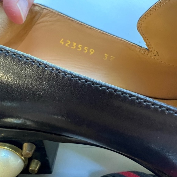 Gucci Black Leather Peyton Pearl Loafer Heel GG Marmont - Picture 9 of 13